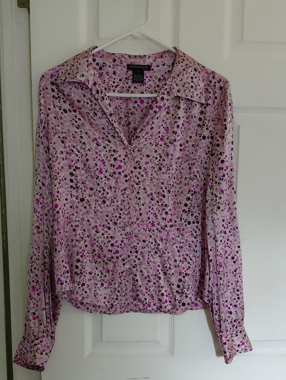 Kenneth Cole Lavender and Purple Dot Print Button-Down Blouse